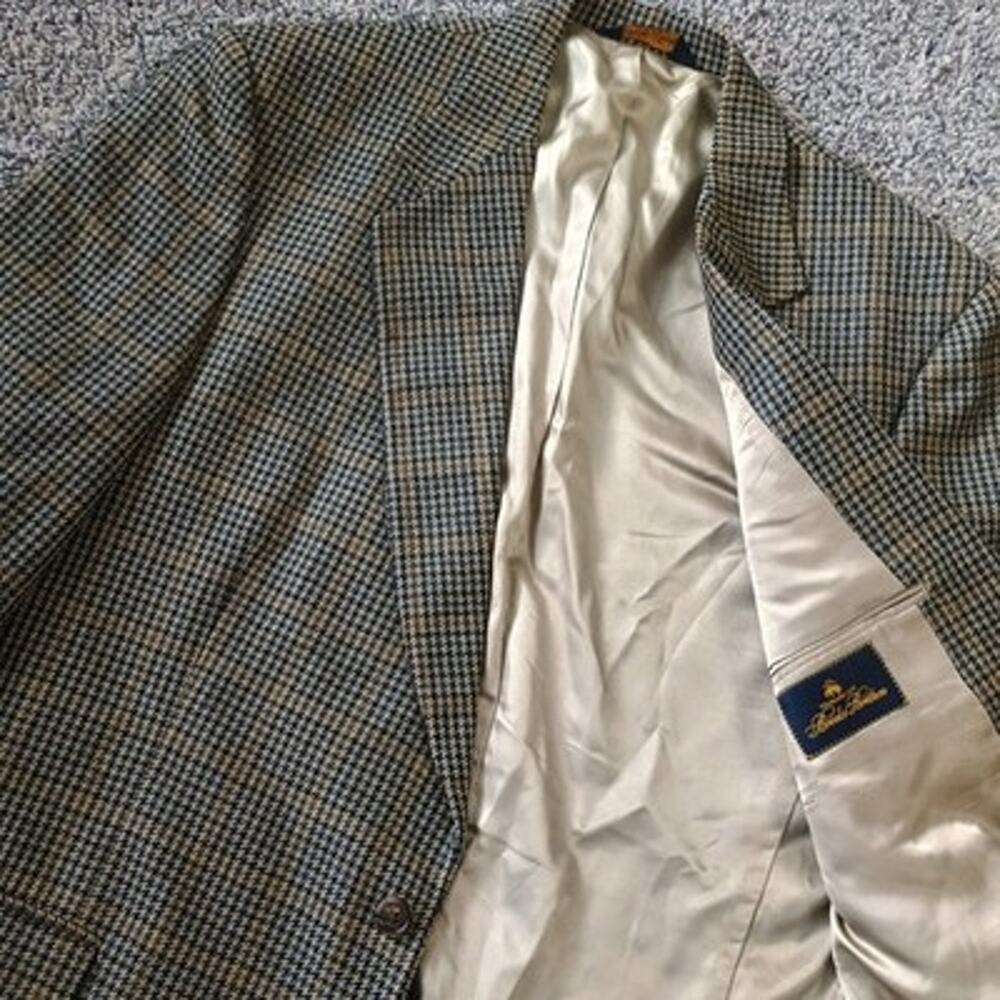 Brooks Brothers 46 LG Brown Houndstooth Check Chunky Knit Tweed Blazer Vintage